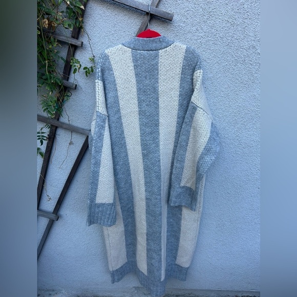 The Great Long Open Front Duster Striped Gray Wool Blend Cardigan 2/ Medium - Picture 6 of 7